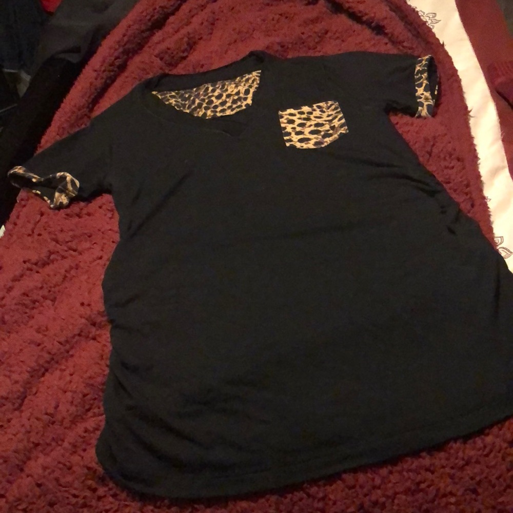 Maternity black shirt with cheetah accent